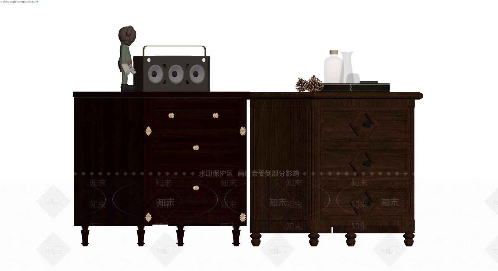 深色木质组合柜3D模型下载【ID:1229872980】