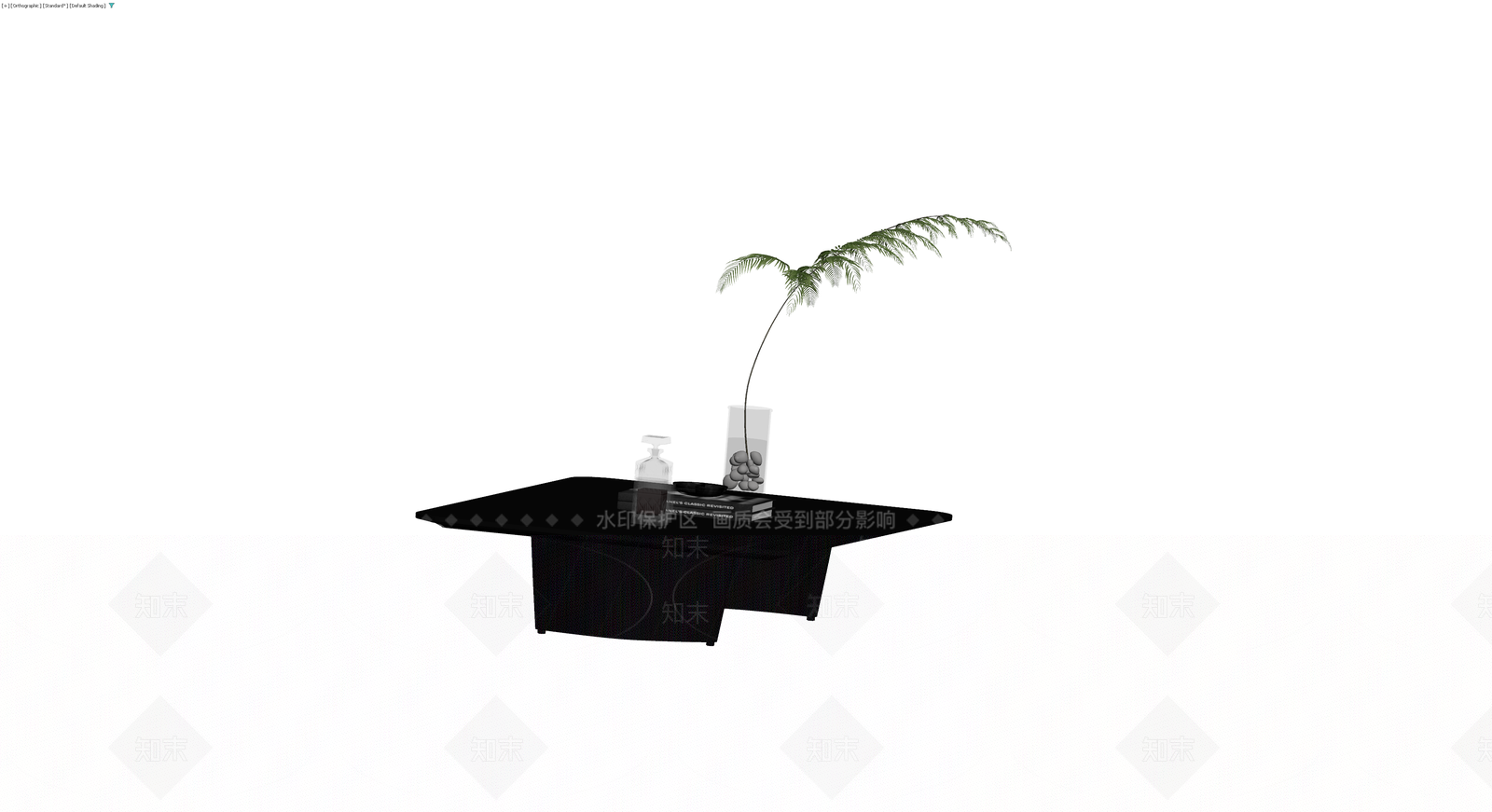 黑色茶几及摆件组合3D模型下载【ID:1229947565】
