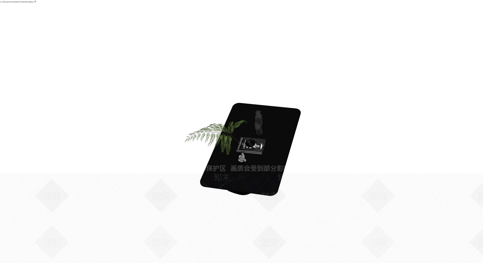 黑色茶几及摆件组合3D模型下载【ID:1229947565】