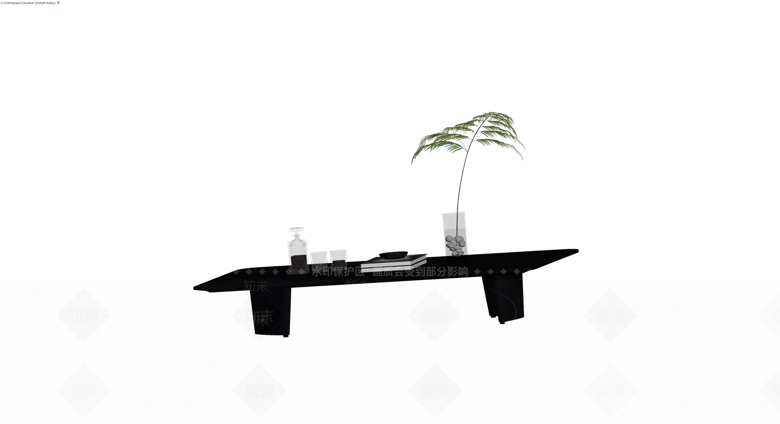 黑色茶几及摆件组合3D模型下载【ID:1229947565】
