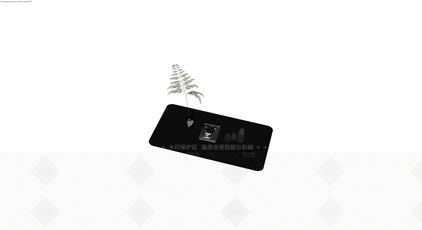 黑色茶几及摆件组合3D模型下载【ID:1229947565】