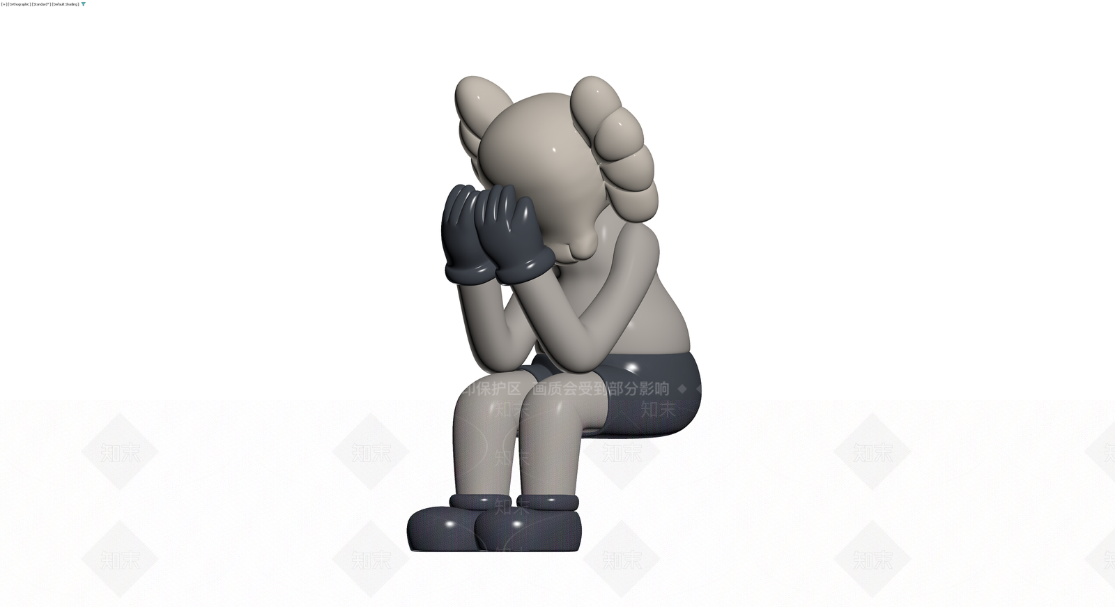 KAWS坐姿雕塑灰模3D模型下载【ID:1230621399】