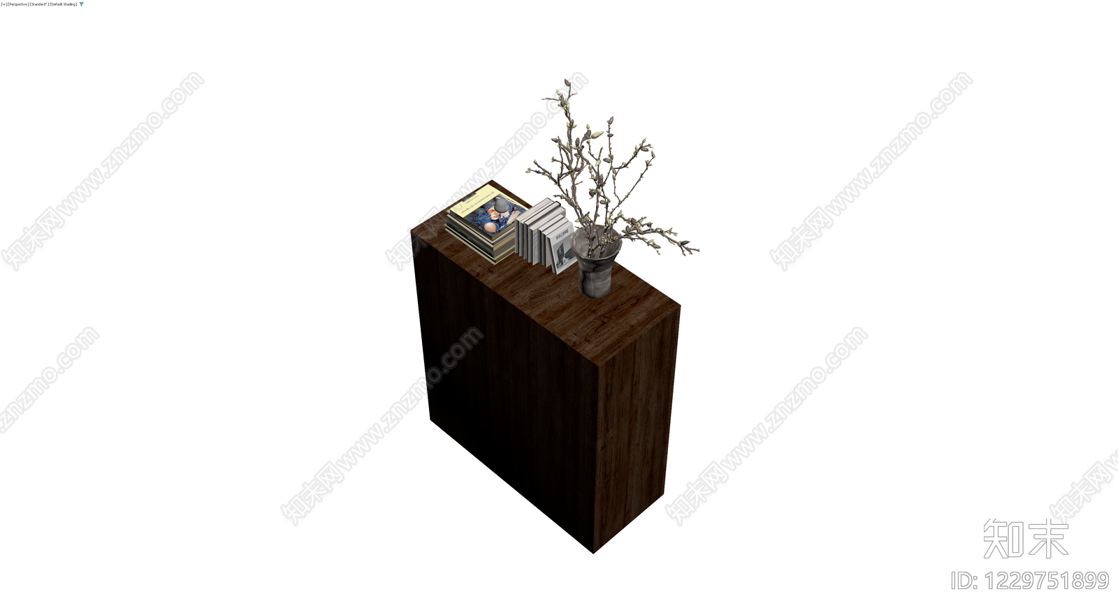 木质边柜配盆栽书籍组合3D模型下载【ID:1229751899】