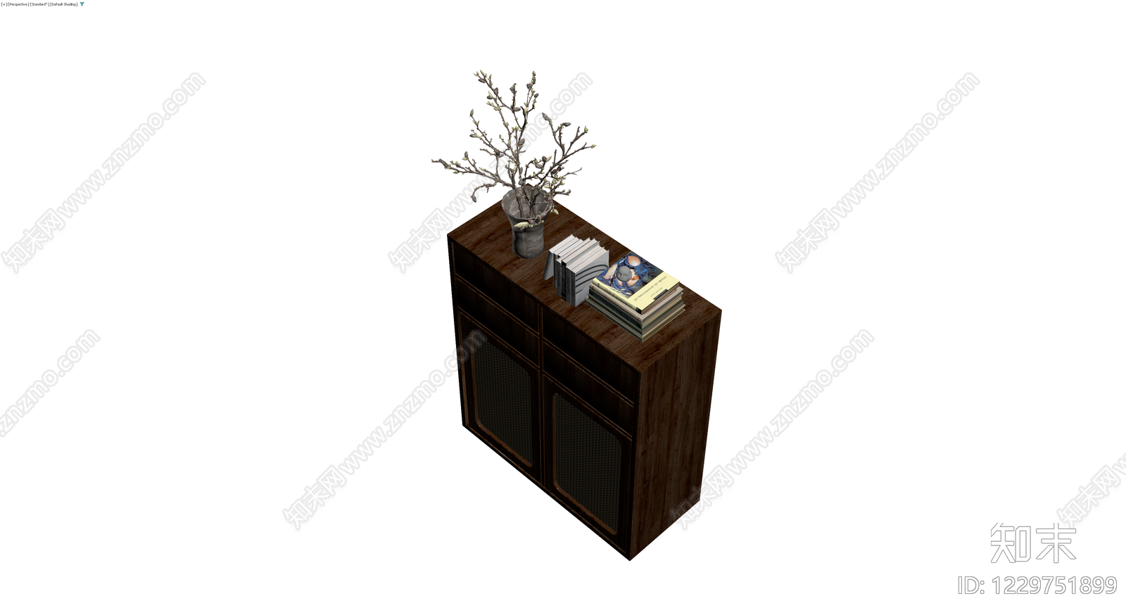 木质边柜配盆栽书籍组合3D模型下载【ID:1229751899】