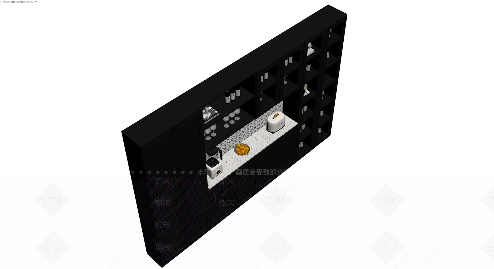 黑色整体餐边柜模型3D模型下载【ID:1230695248】