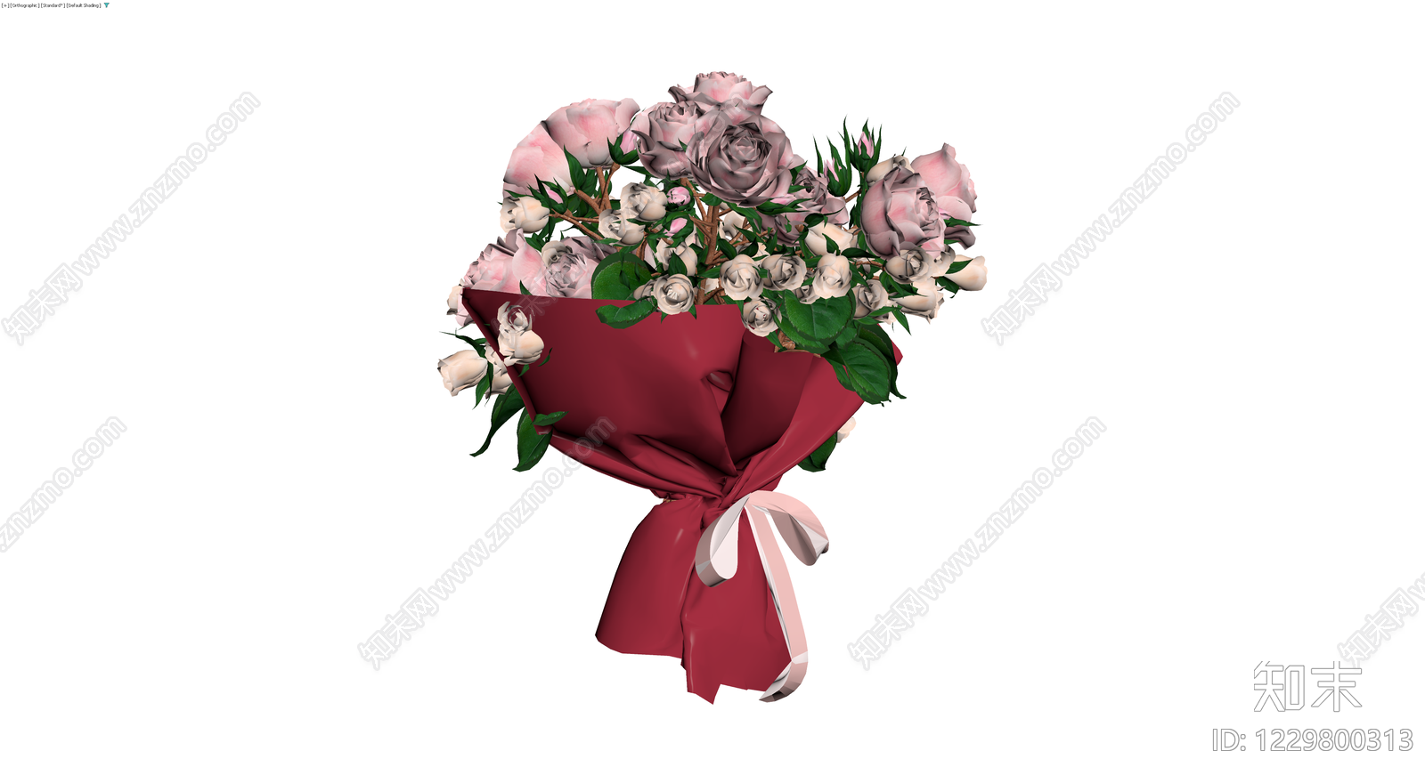 深红包装粉色玫瑰花束3D模型下载【ID:1229800313】