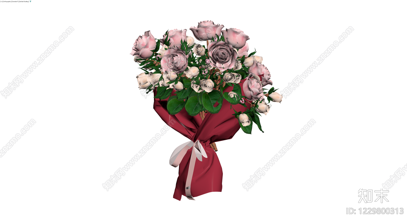 深红包装粉色玫瑰花束3D模型下载【ID:1229800313】