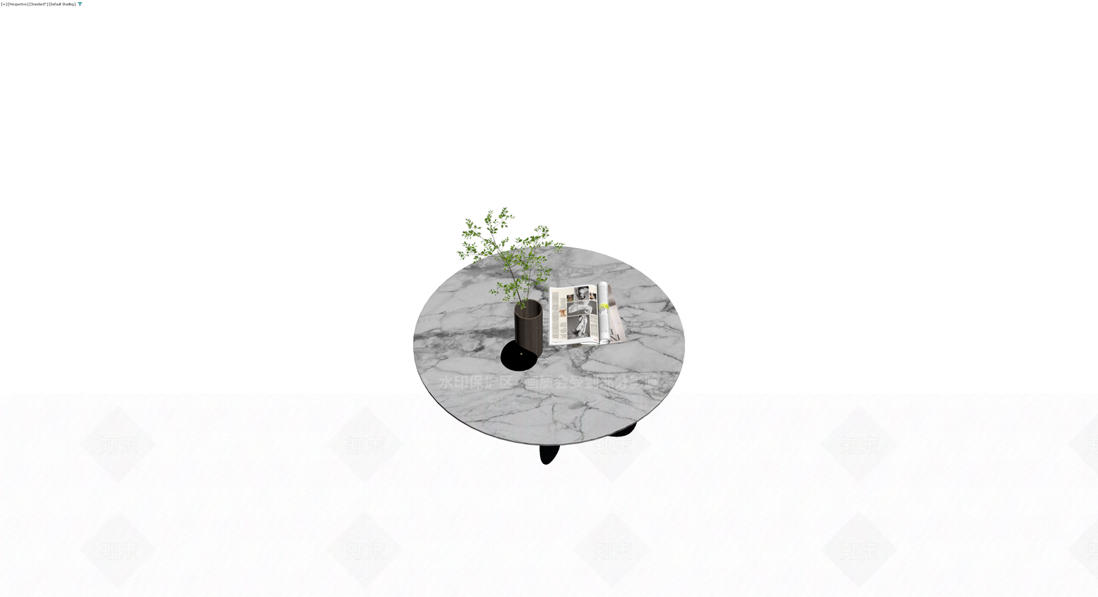 大理石圆几配绿植杂志3D模型下载【ID:1229908227】