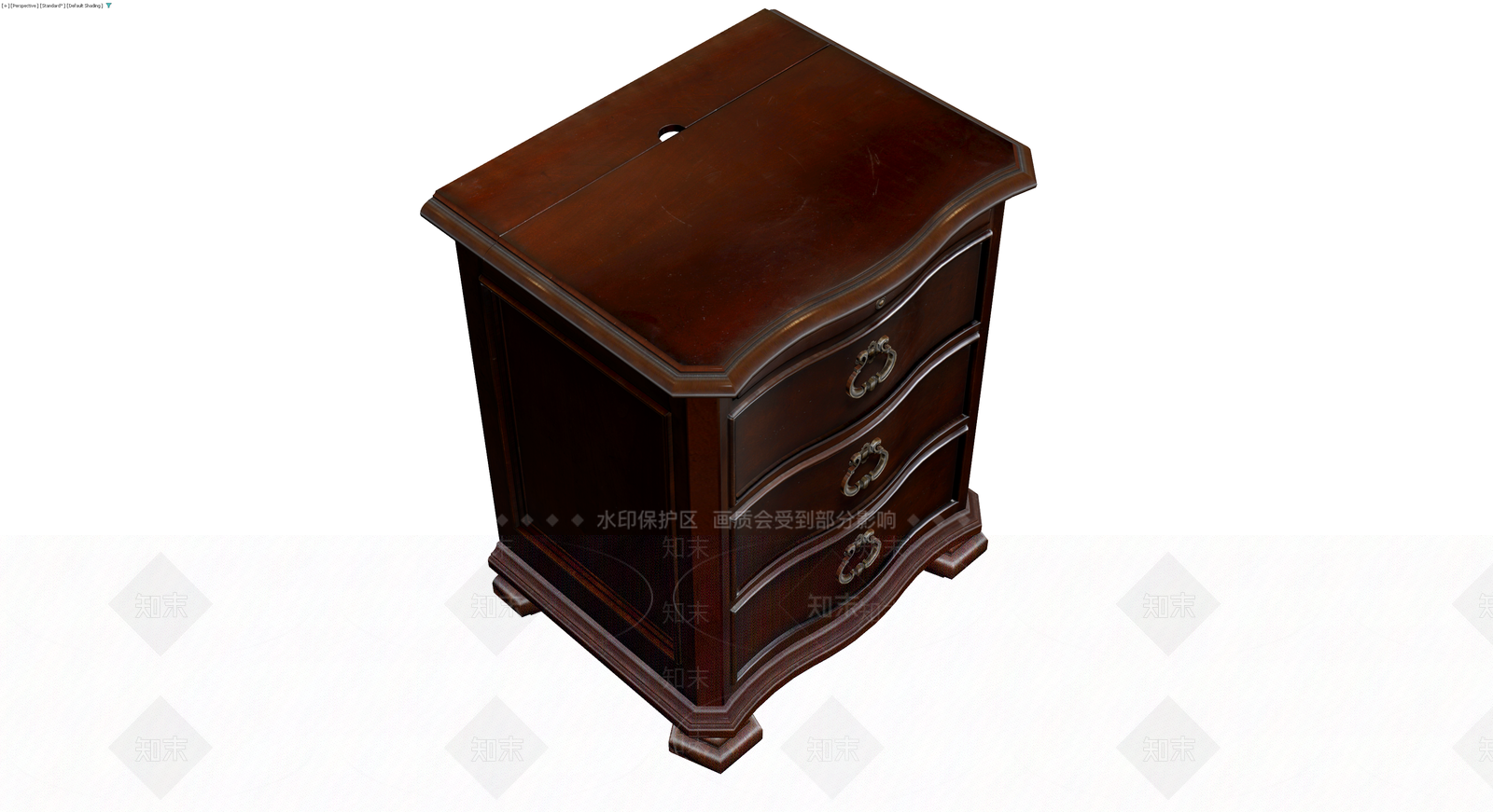 深色木质三斗床头柜3D模型下载【ID:1229878253】