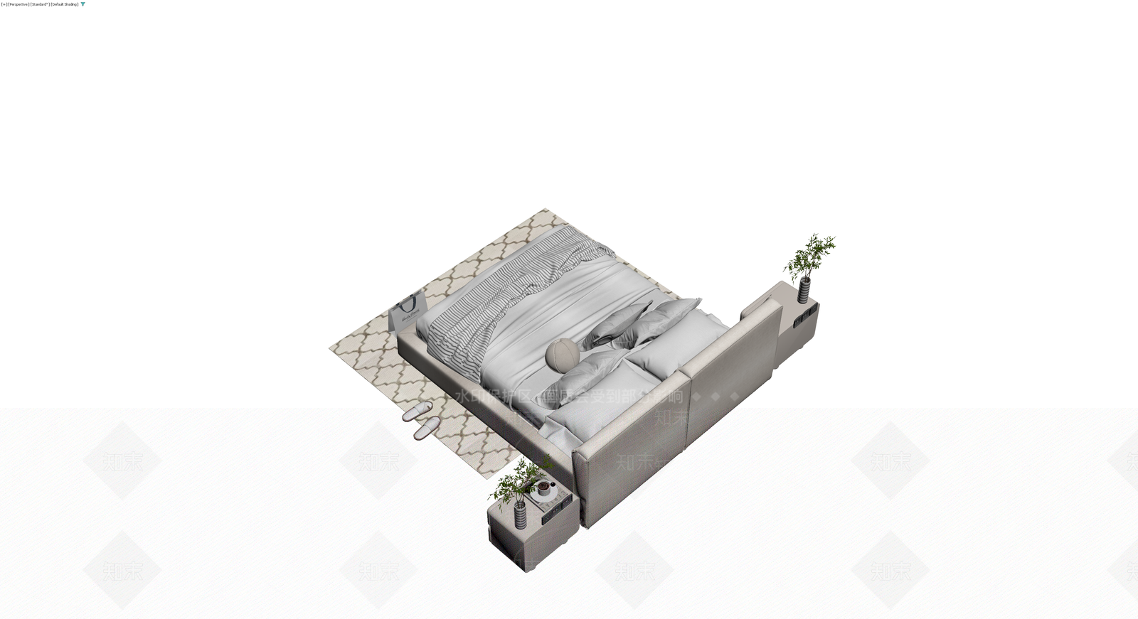 现代布艺双人床组合3D模型下载【ID:1230791360】