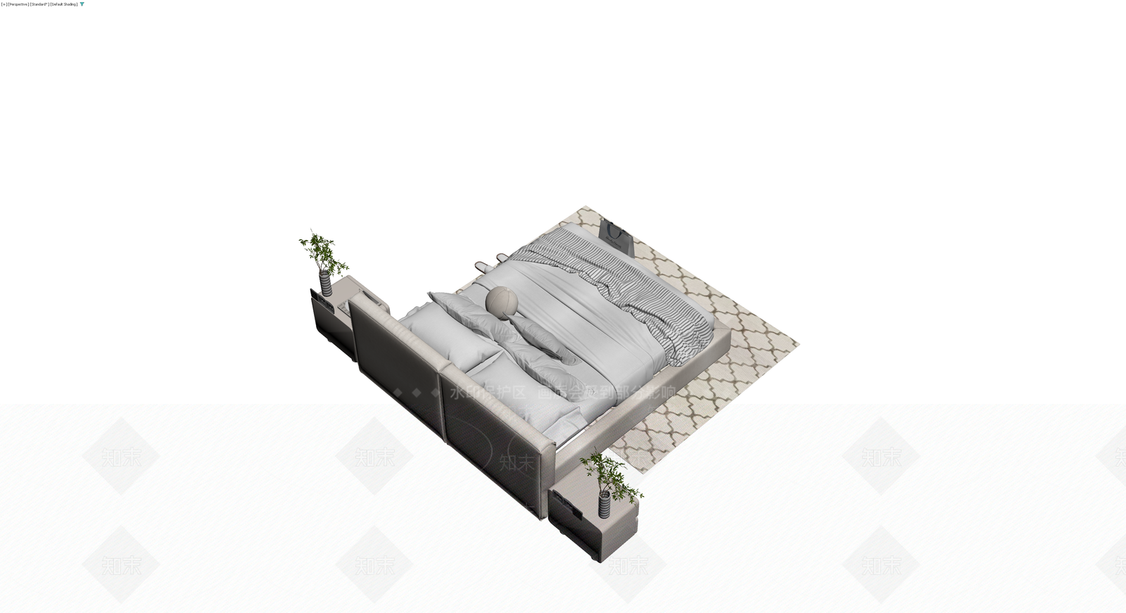 现代布艺双人床组合3D模型下载【ID:1230791360】