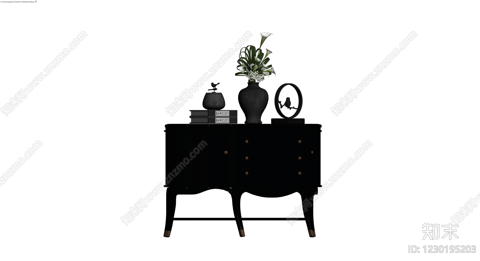黑色法式边柜组合3D模型下载【ID:1230195203】