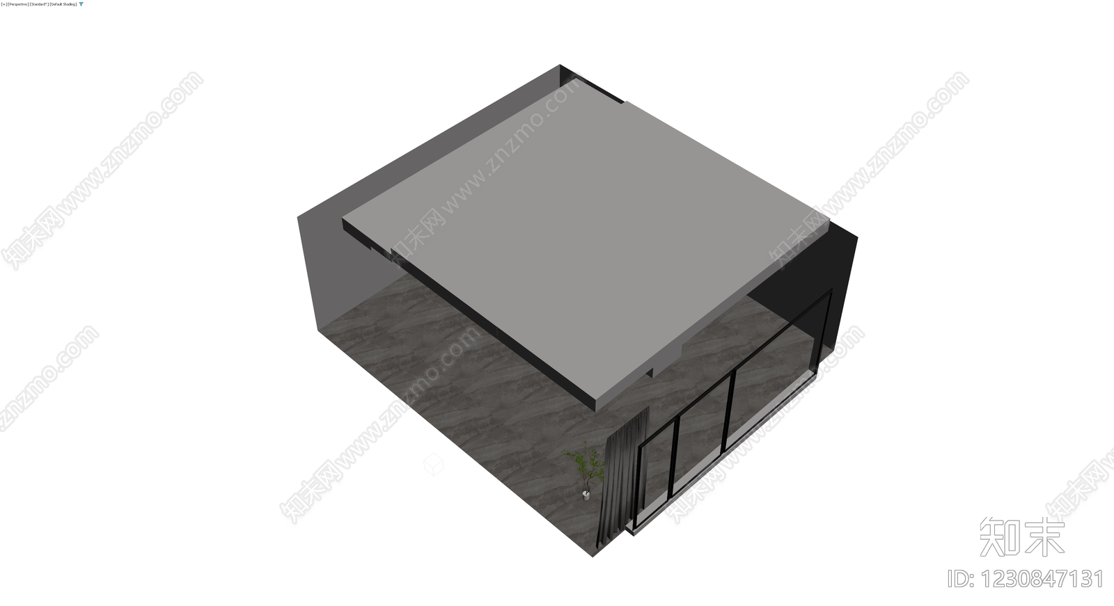 现代落地窗与窗帘组合3D模型下载【ID:1230847131】