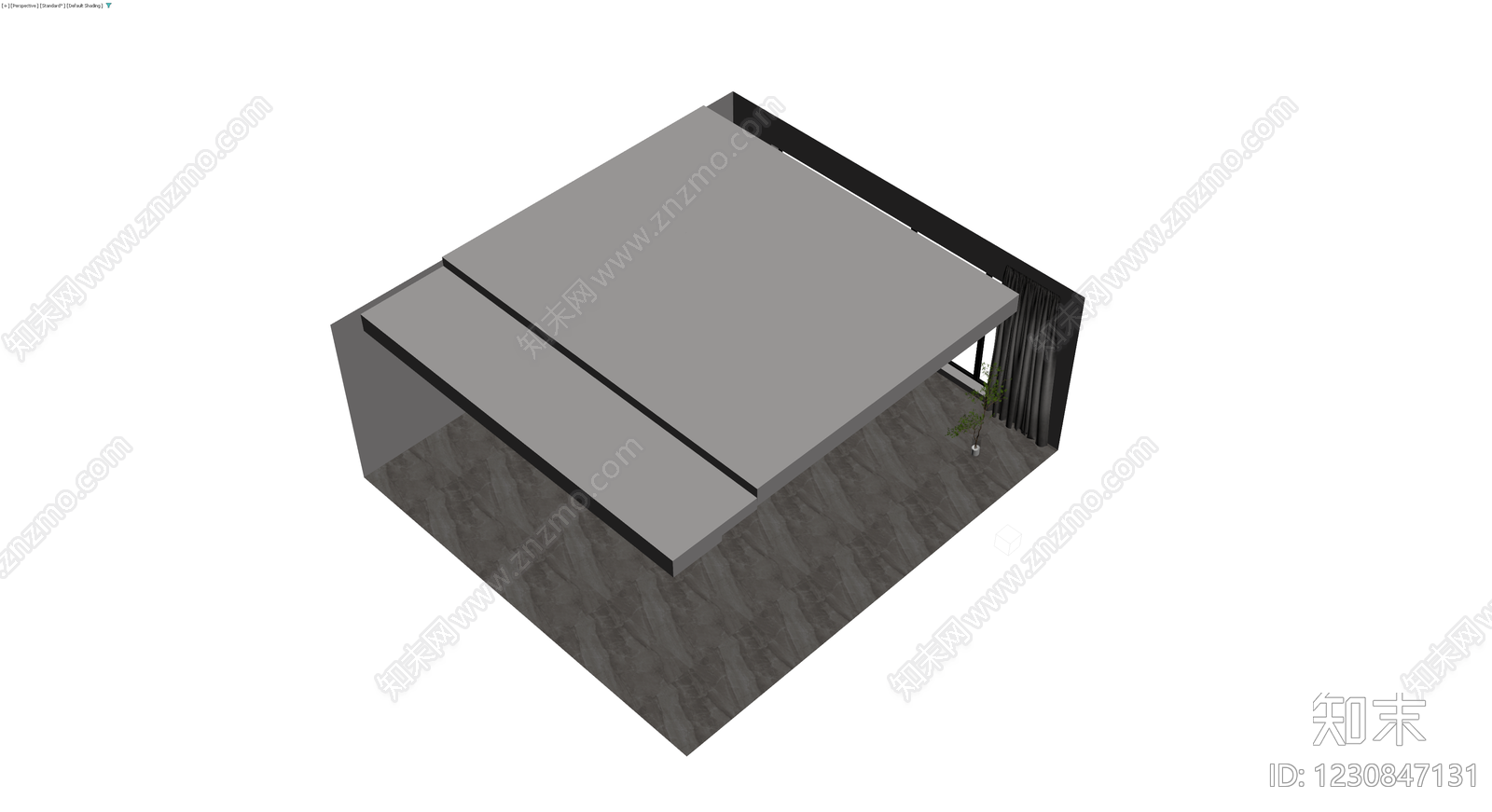 现代落地窗与窗帘组合3D模型下载【ID:1230847131】