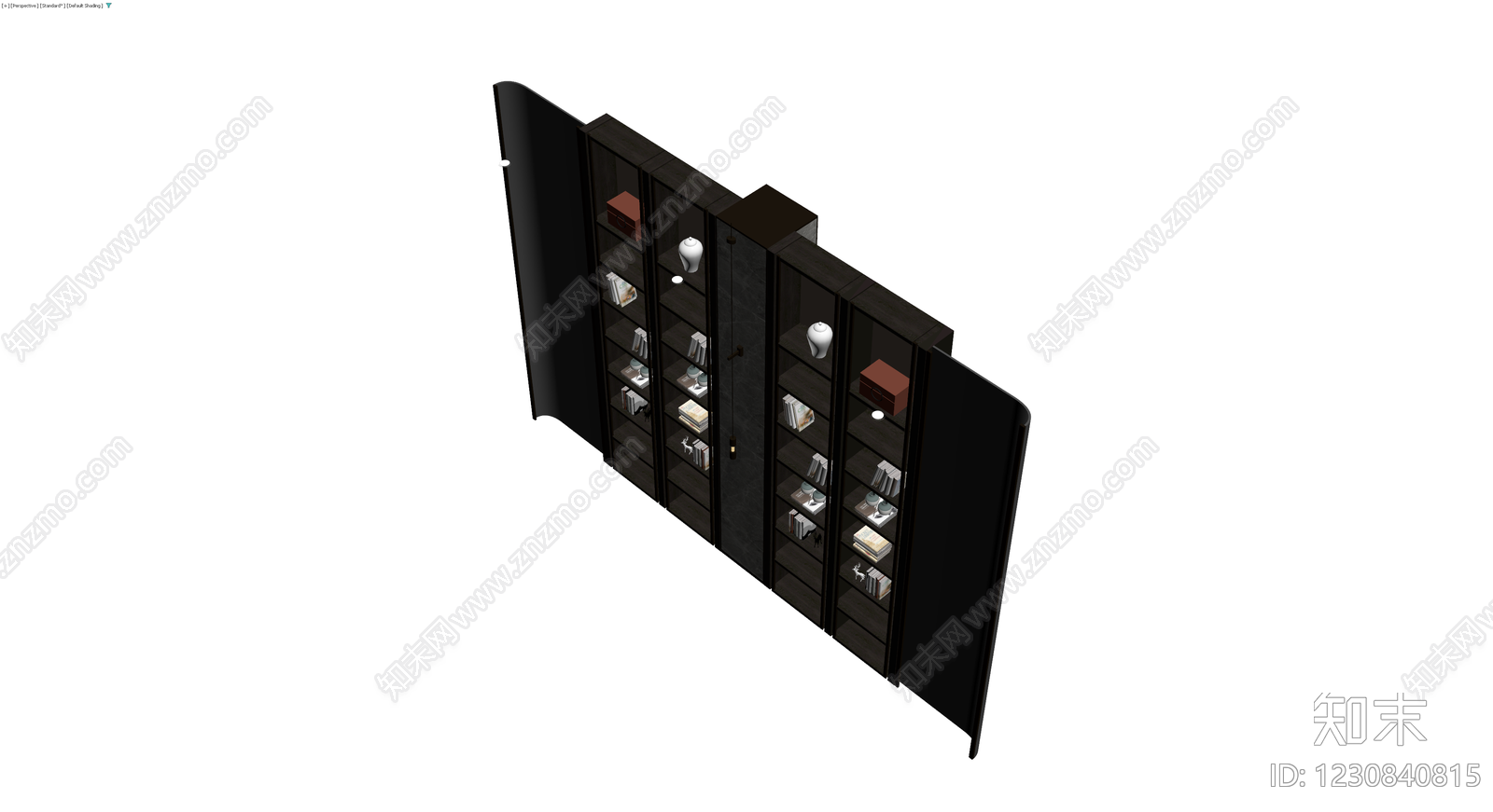 深色新中式展示书柜3D模型下载【ID:1230840815】