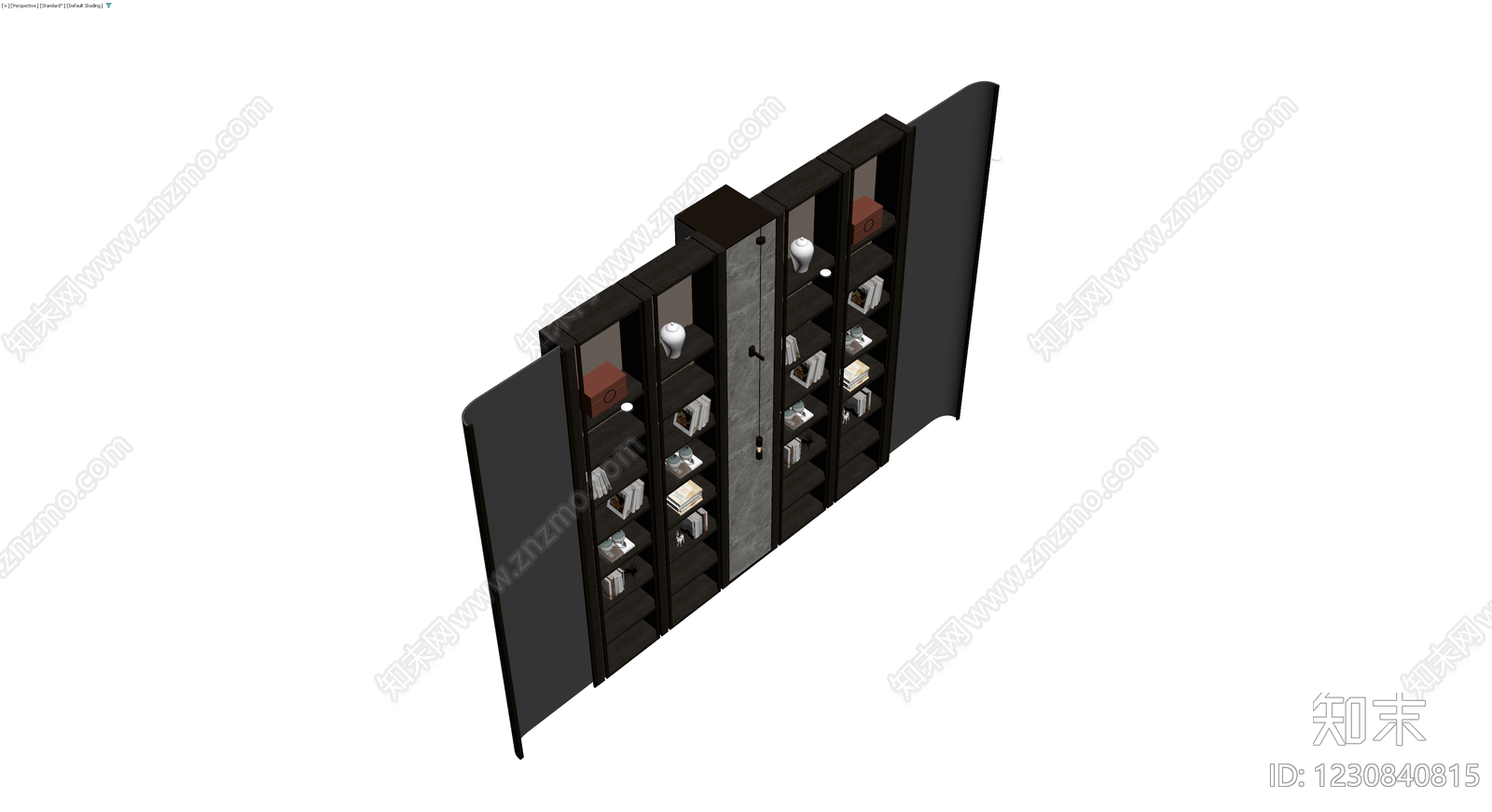 深色新中式展示书柜3D模型下载【ID:1230840815】