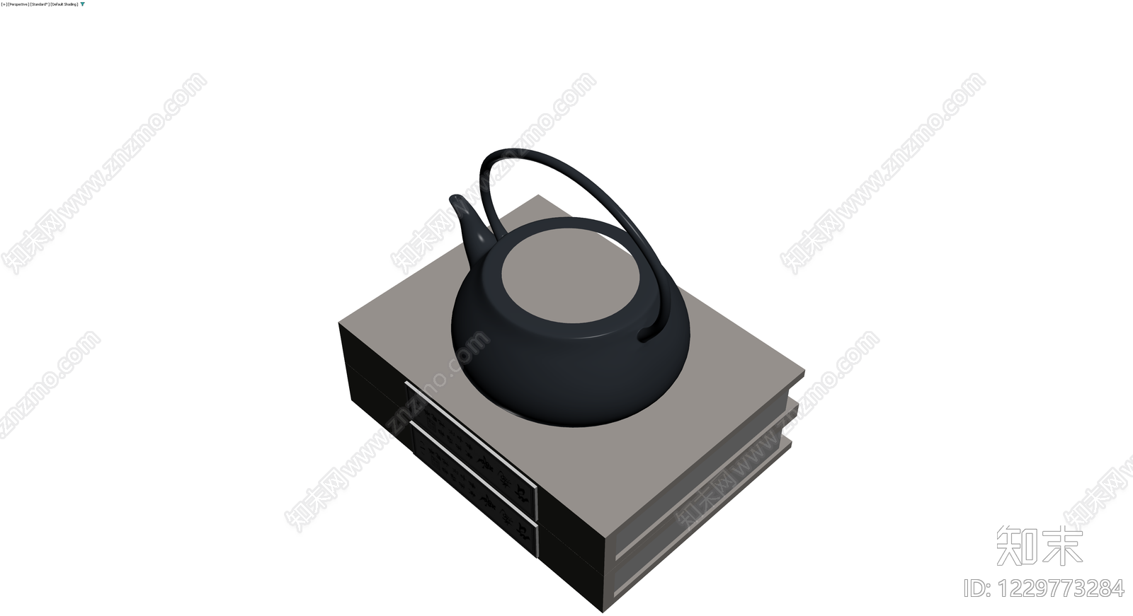 黑色提梁壶与书籍组合3D模型下载【ID:1229773284】