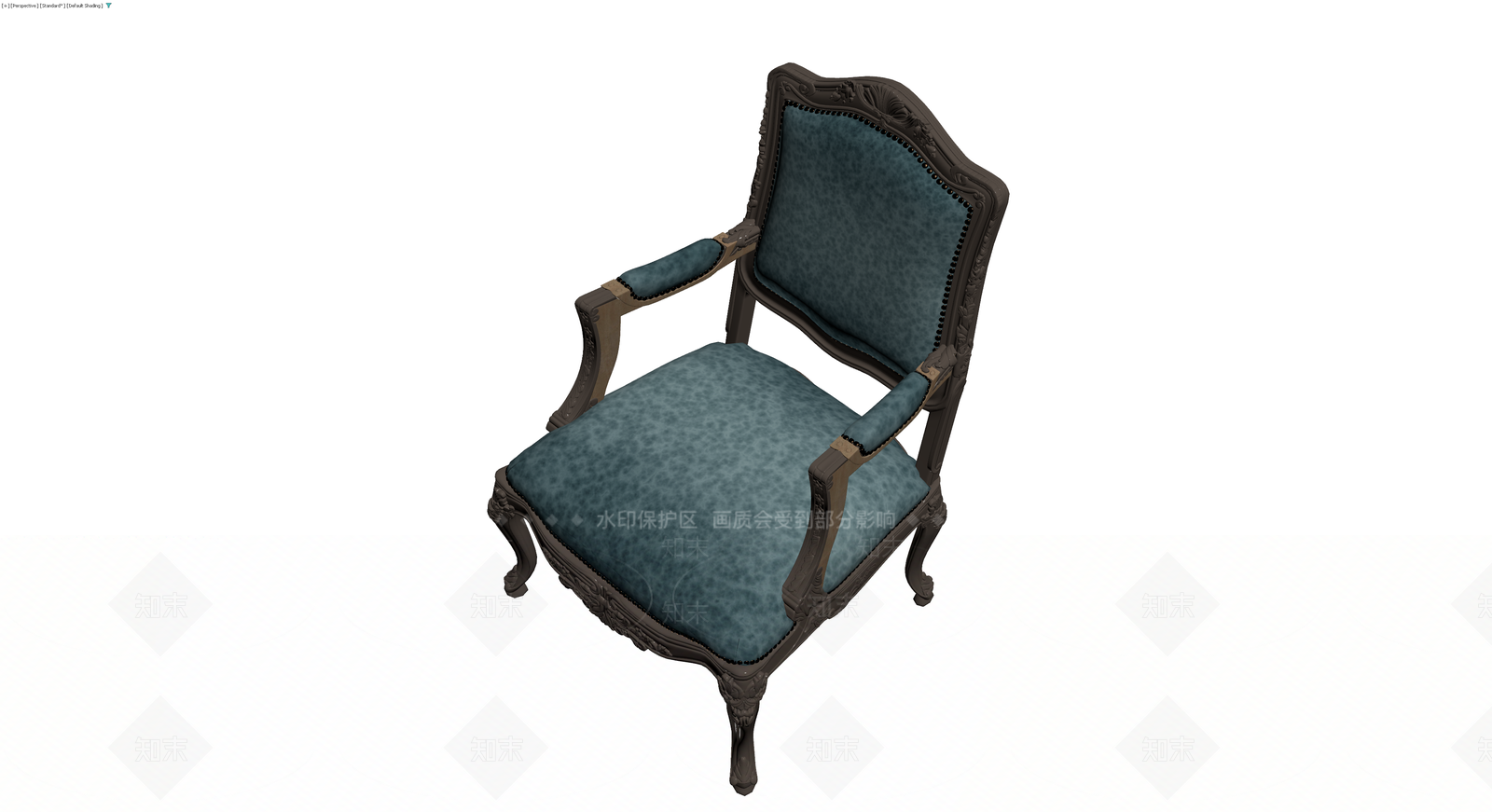 法式古典蓝色软包扶手椅3D模型下载【ID:1230376870】
