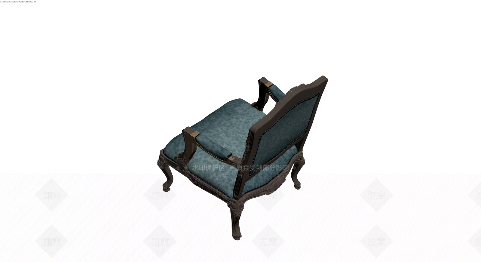 法式古典蓝色软包扶手椅3D模型下载【ID:1230376870】