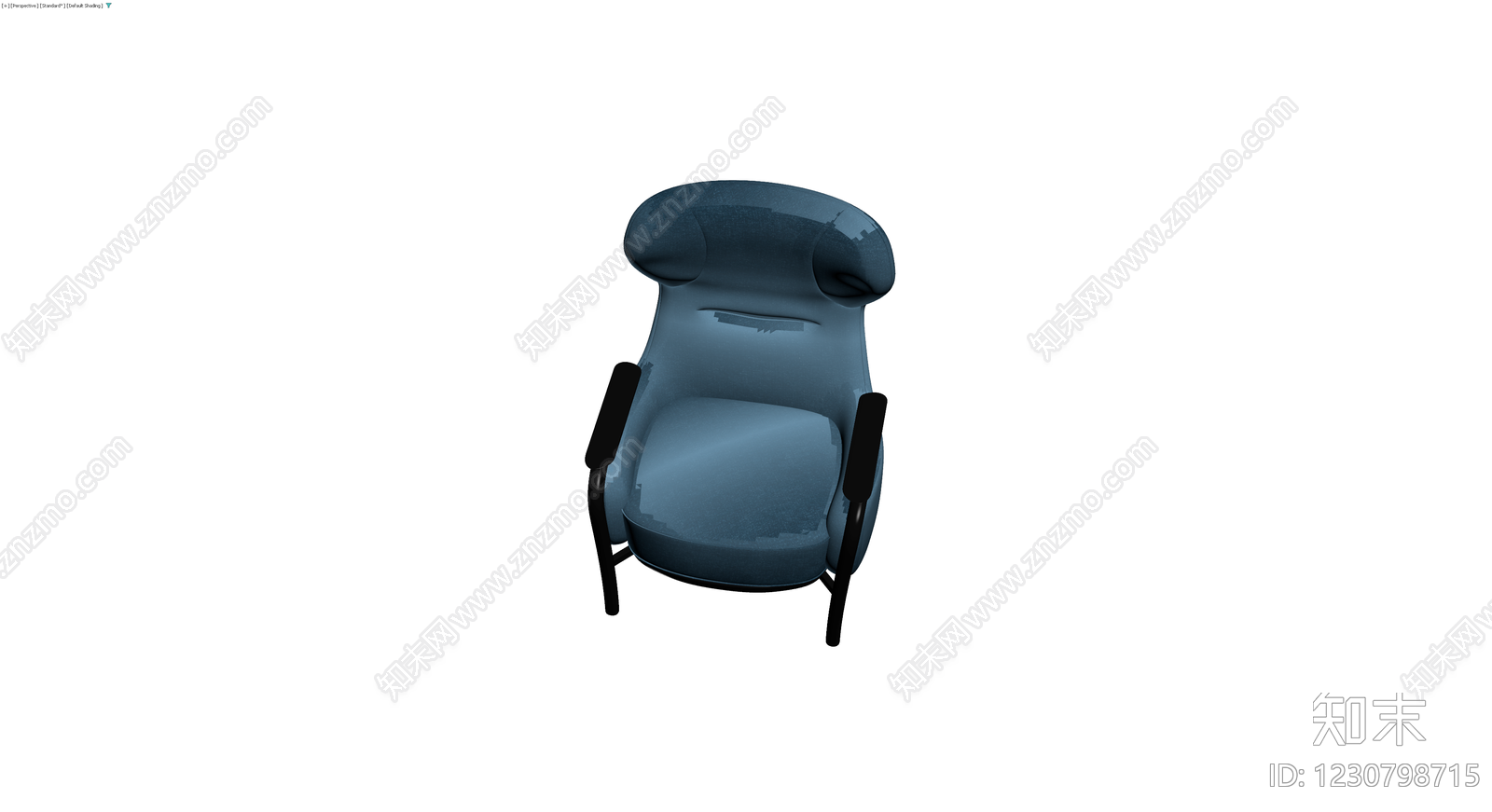 深蓝色软包扶手椅3D模型下载【ID:1230798715】
