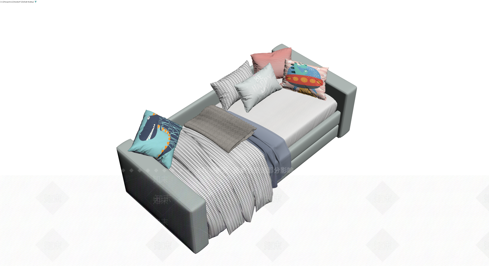 灰色布艺儿童床组合3D模型下载【ID:1230760736】