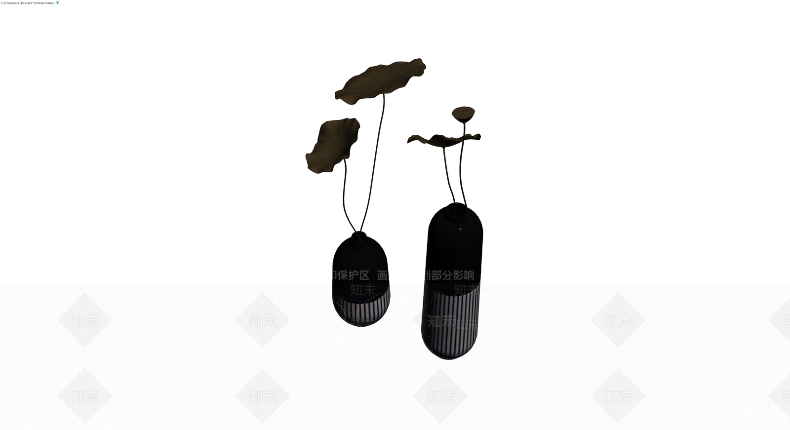 黑白竖纹花瓶插花组合3D模型下载【ID:1230170851】