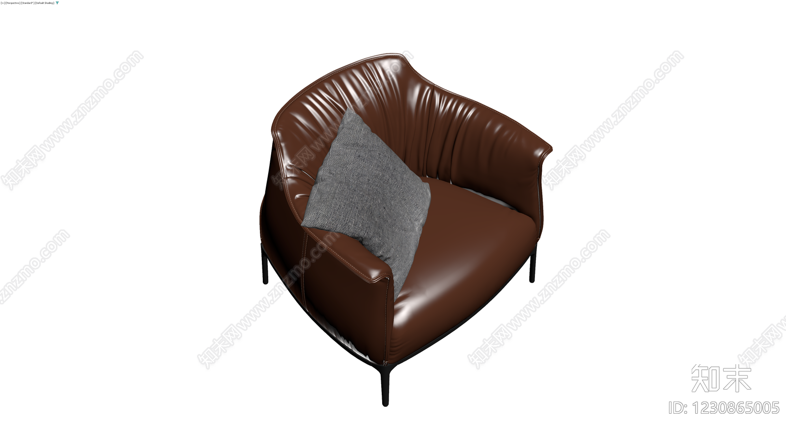 棕色皮质单人沙发配抱枕3D模型下载【ID:1230865005】