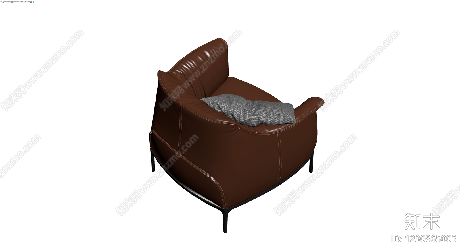 棕色皮质单人沙发配抱枕3D模型下载【ID:1230865005】