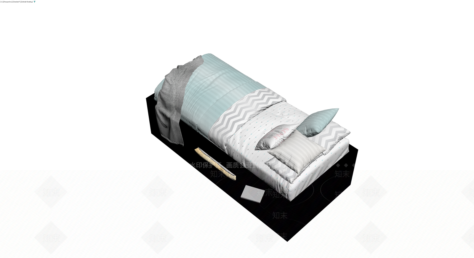 现代风格双人床及床品组合3D模型下载【ID:1230630456】