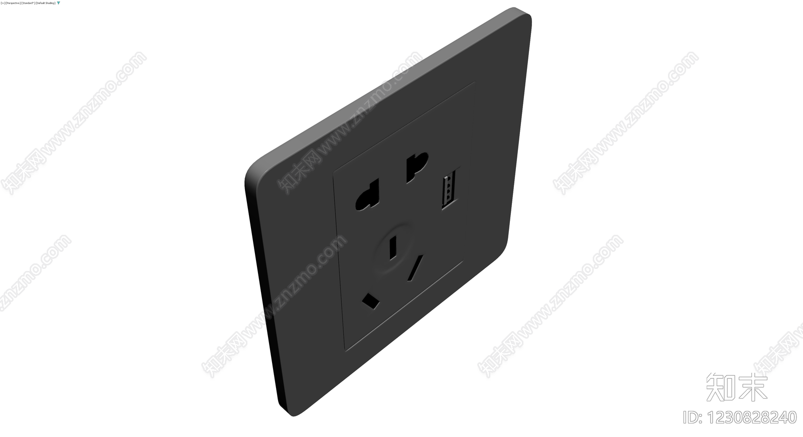 黑色USB五孔插座面板3D模型下载【ID:1230828240】