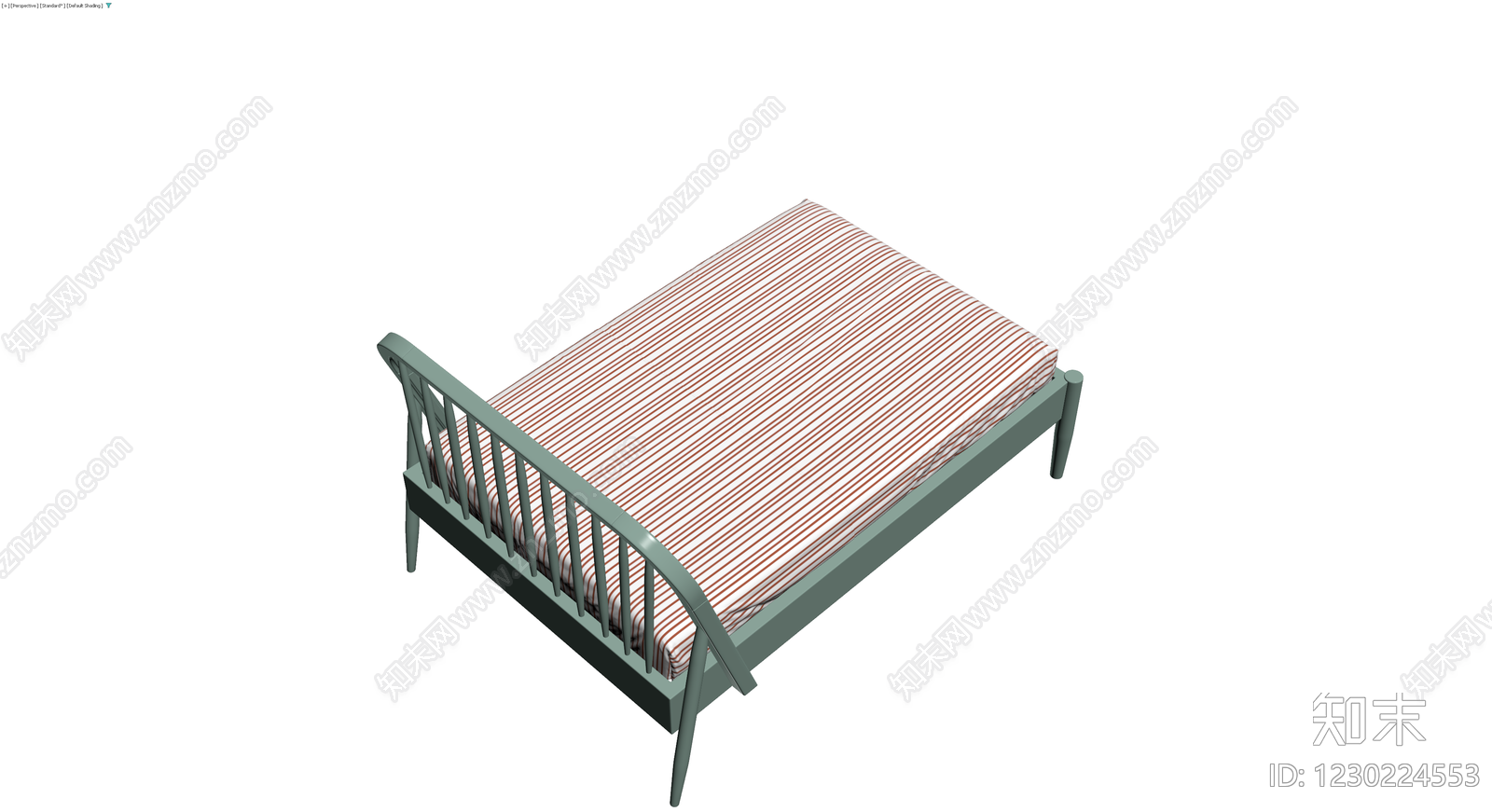 绿色条纹床铺模型3D模型下载【ID:1230224553】