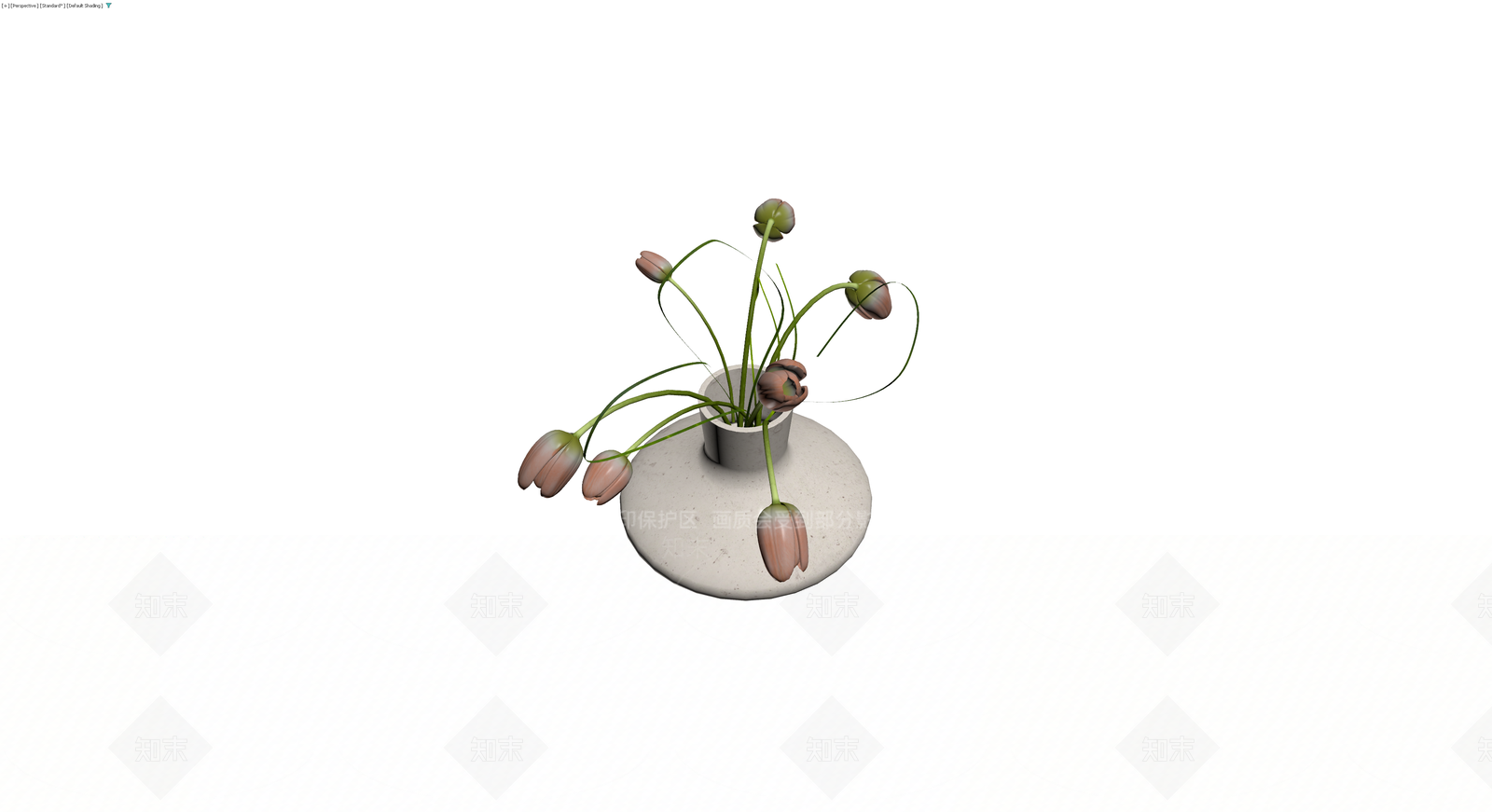 灰陶花瓶插花卉3D模型下载【ID:1230615680】