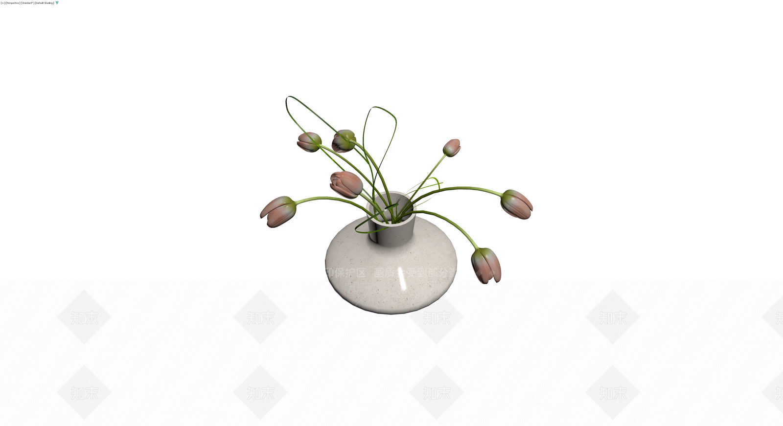 灰陶花瓶插花卉3D模型下载【ID:1230615680】