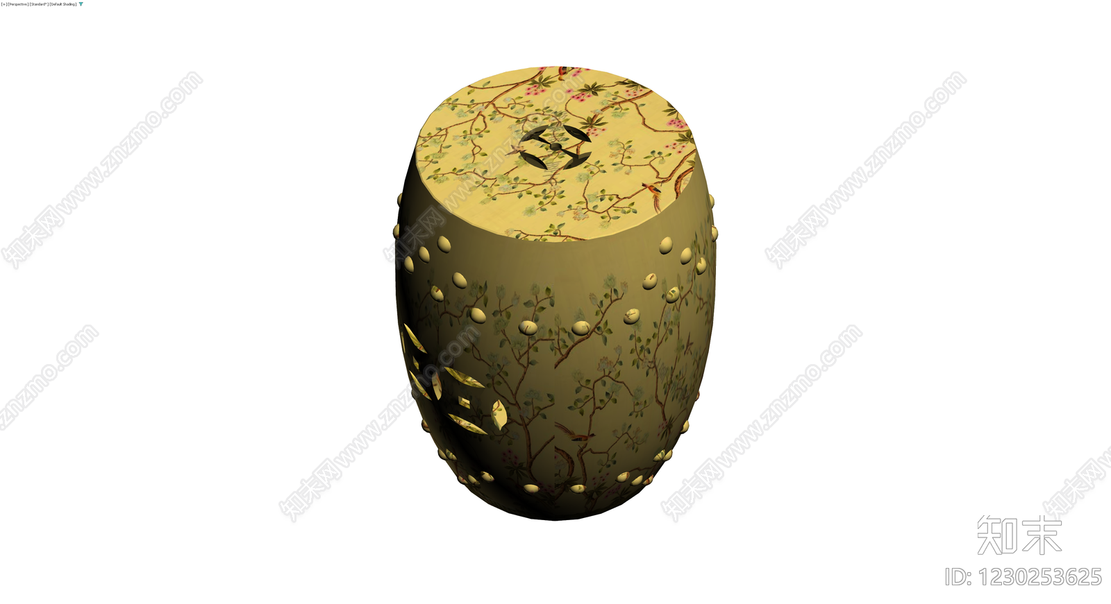 花鸟纹镂空鼓凳3D模型下载【ID:1230253625】