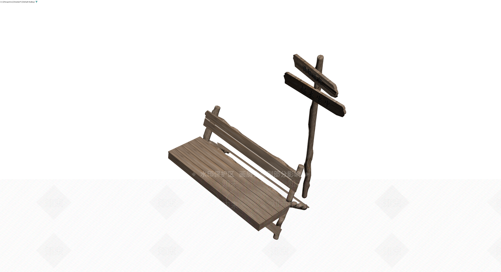 木质长椅指示牌组合3D模型下载【ID:1230148039】