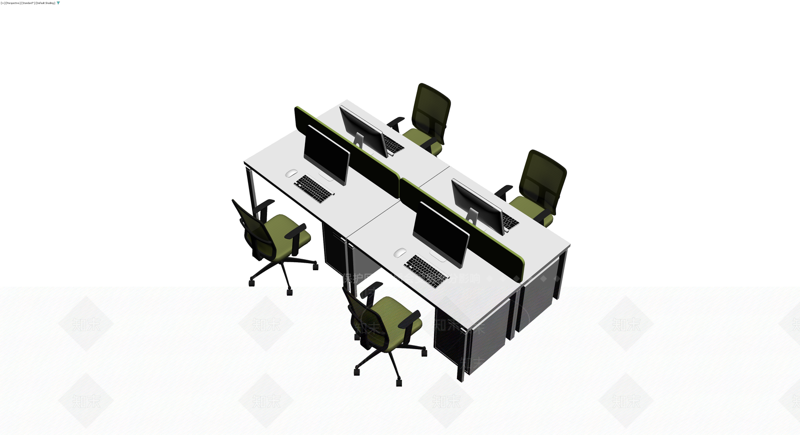 四人位办公桌椅组合3D模型下载【ID:1230626594】