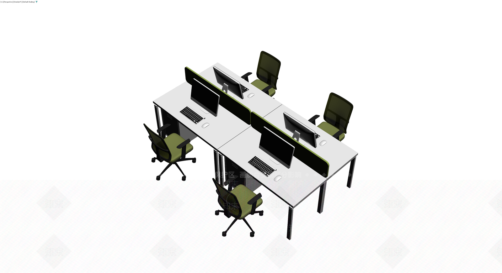 四人位办公桌椅组合3D模型下载【ID:1230626594】