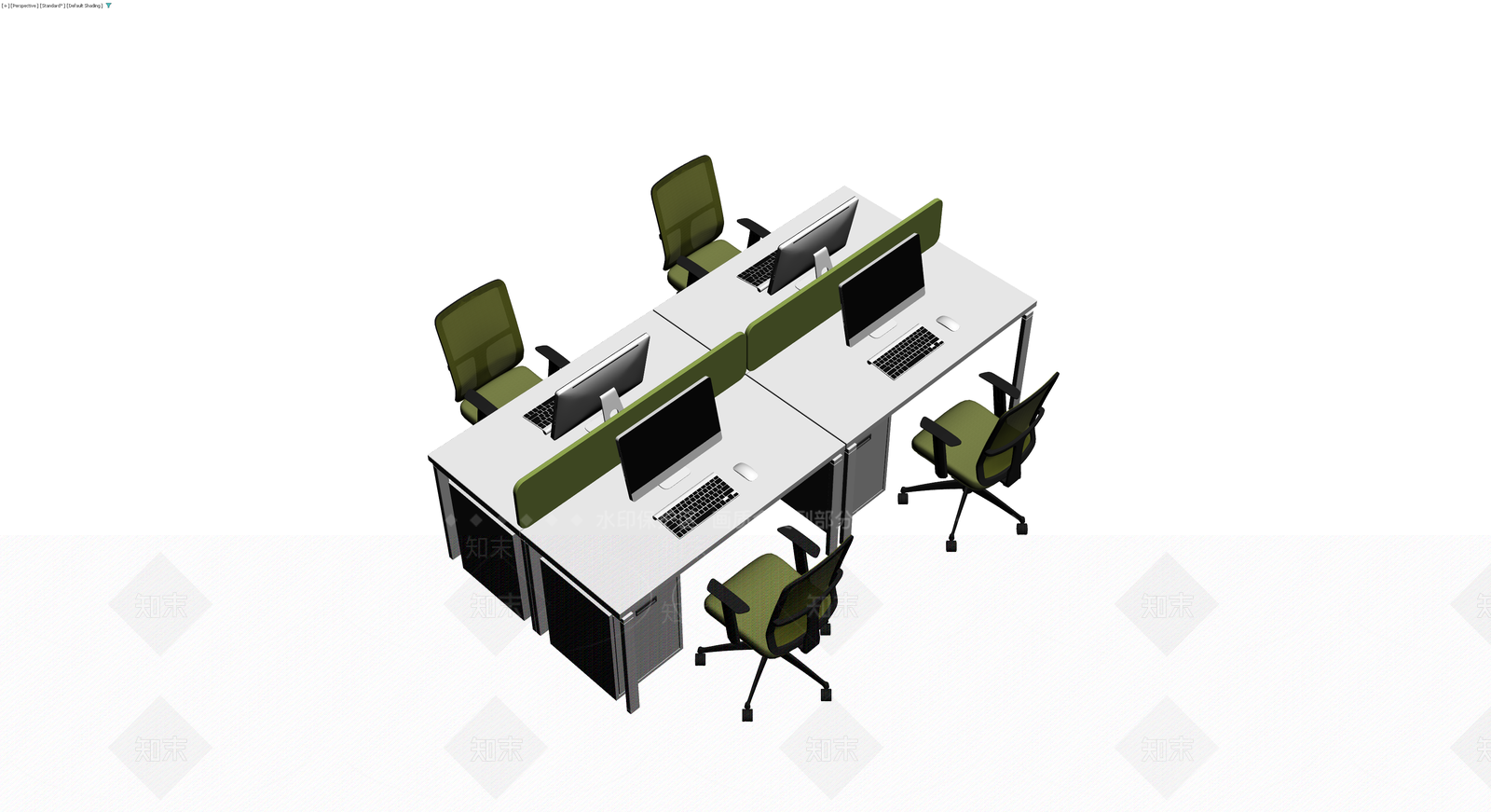 四人位办公桌椅组合3D模型下载【ID:1230626594】