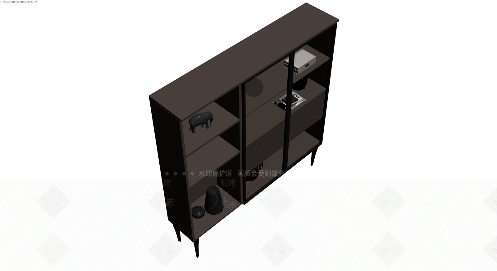 深色木质储物展示柜3D模型下载【ID:1230127401】