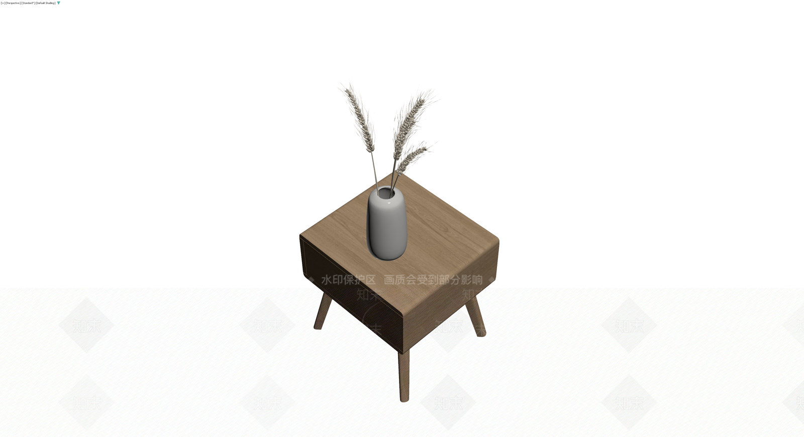 木质抽屉床头柜配花瓶3D模型下载【ID:1230613737】