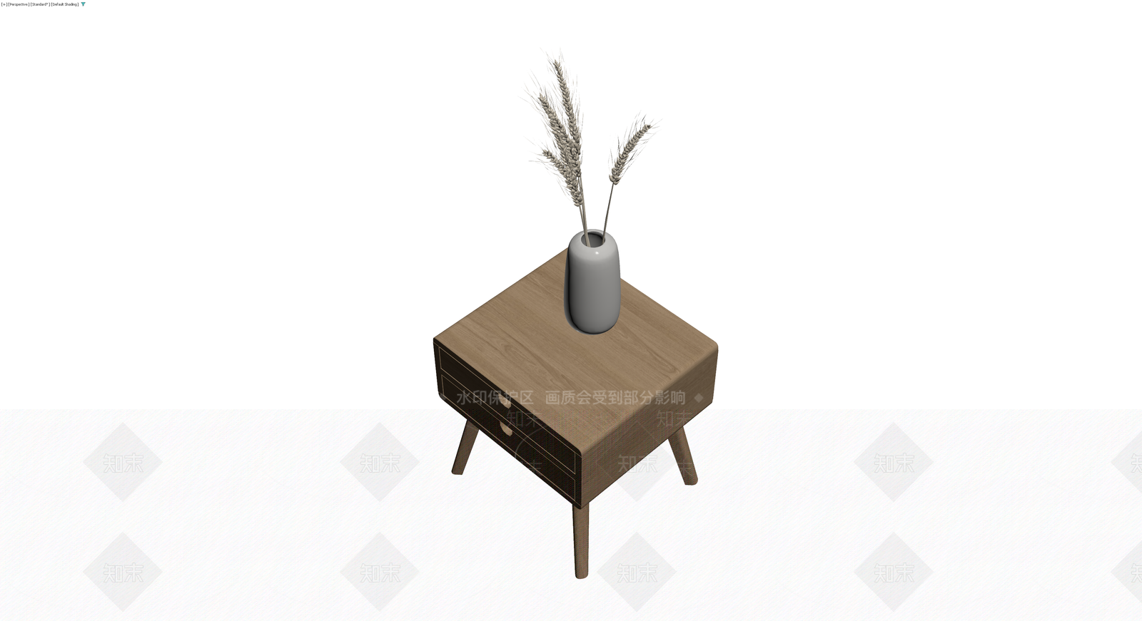 木质抽屉床头柜配花瓶3D模型下载【ID:1230613737】