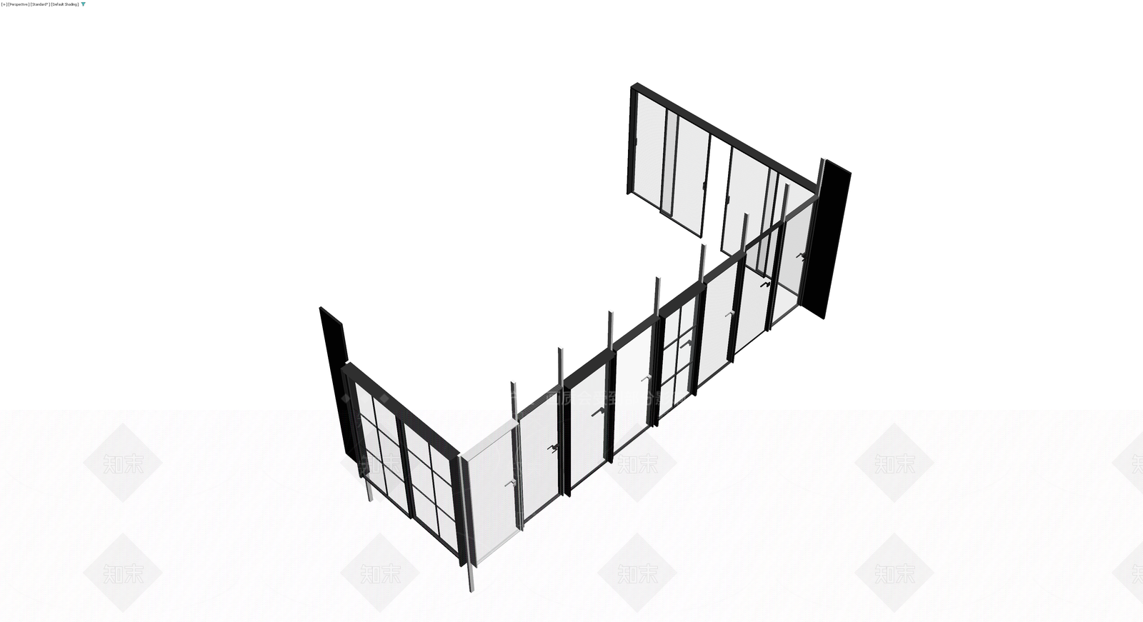 现代玻璃隔断门组合3D模型下载【ID:1230720654】