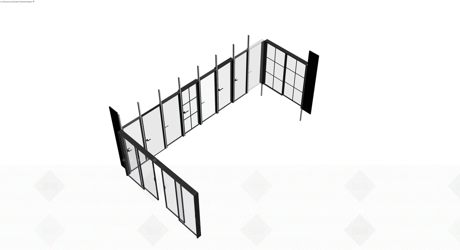 现代玻璃隔断门组合3D模型下载【ID:1230720654】