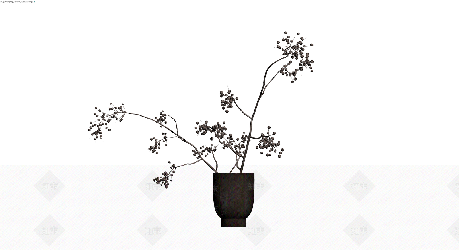 黑色花瓶插枝盆栽3D模型下载【ID:1230551519】