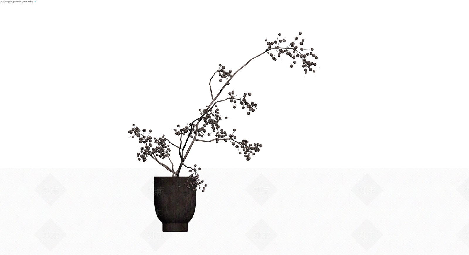 黑色花瓶插枝盆栽3D模型下载【ID:1230551519】