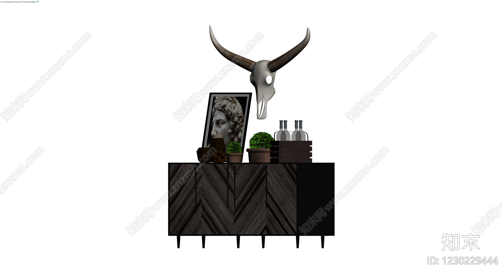 边柜及装饰摆件组合3D模型下载【ID:1230229444】