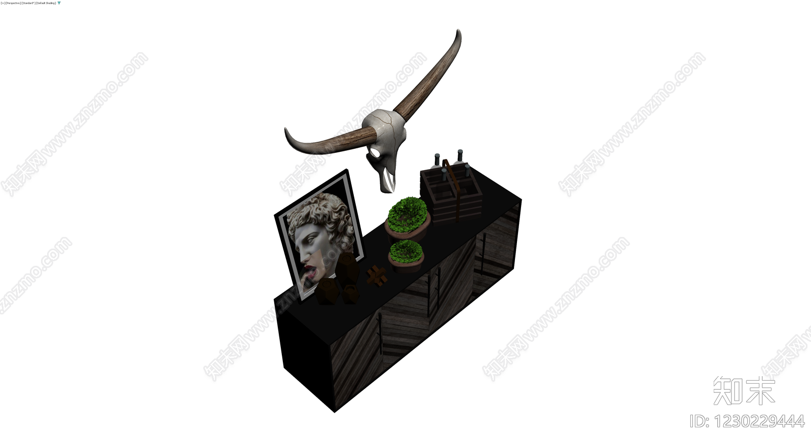 边柜及装饰摆件组合3D模型下载【ID:1230229444】