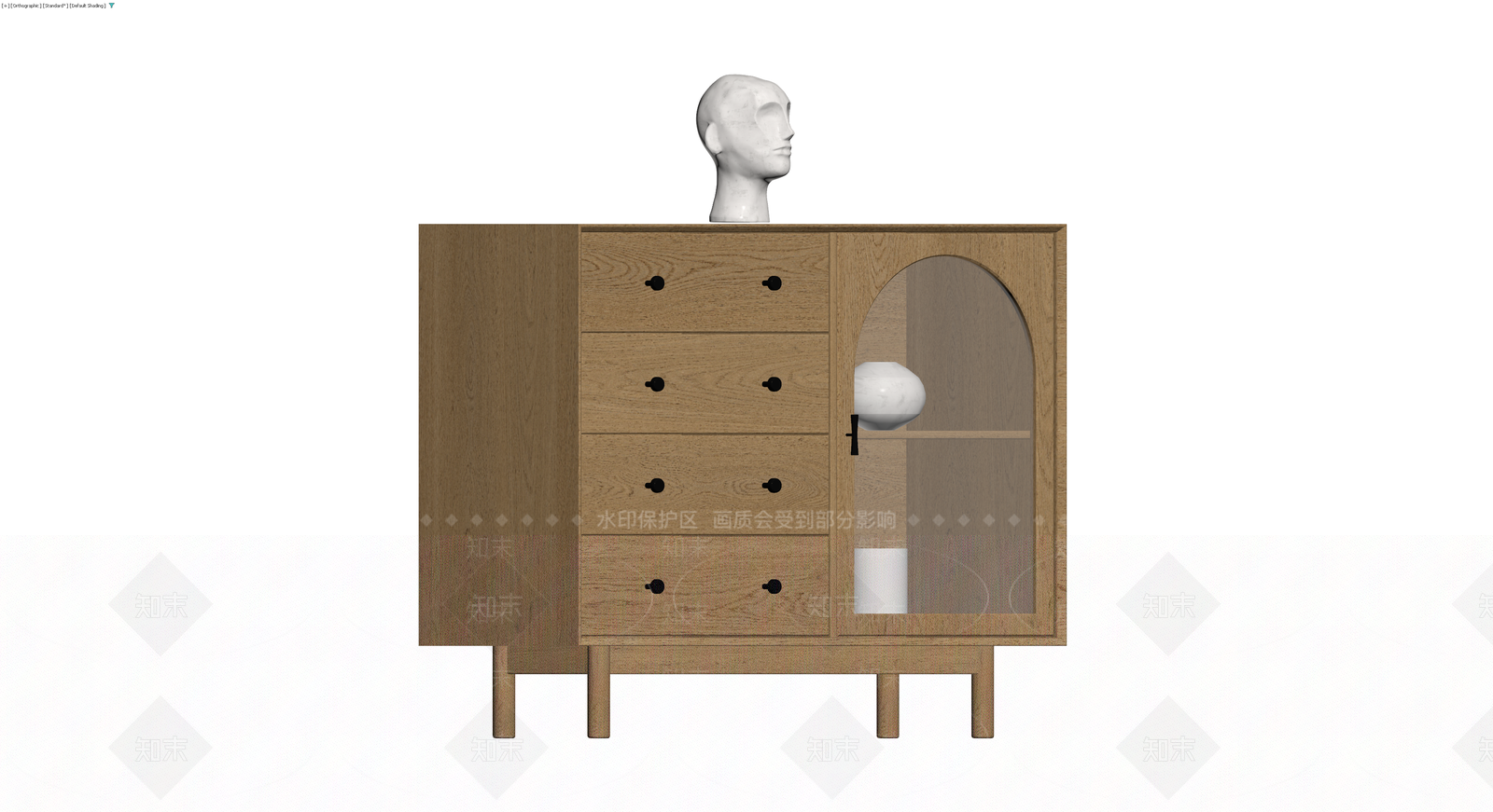 木质储物柜配雕塑摆件3D模型下载【ID:1230023462】