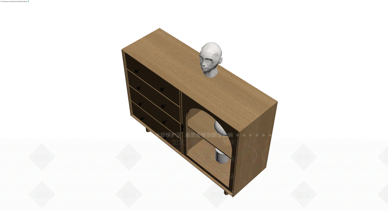 木质储物柜配雕塑摆件3D模型下载【ID:1230023462】