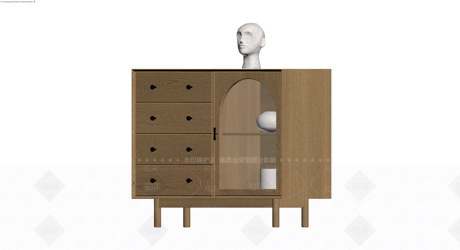木质储物柜配雕塑摆件3D模型下载【ID:1230023462】